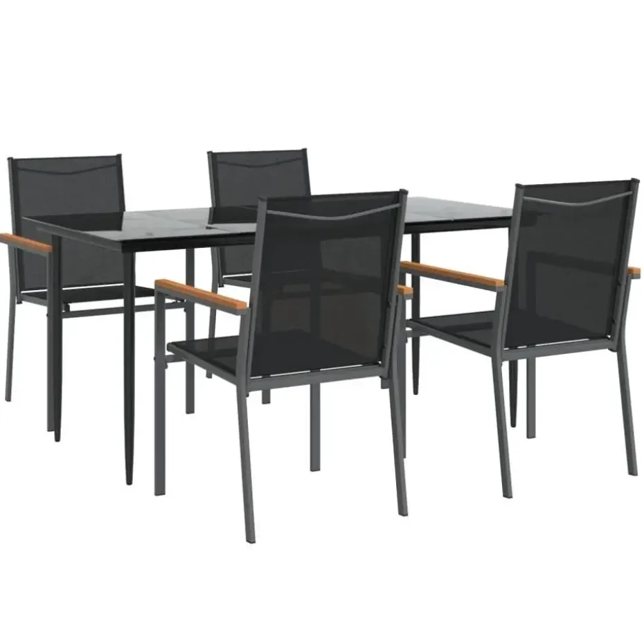 vidaXL - 5-delige Tuinset 4 fauteuils - Zwart - Textileen - 160x80 cm