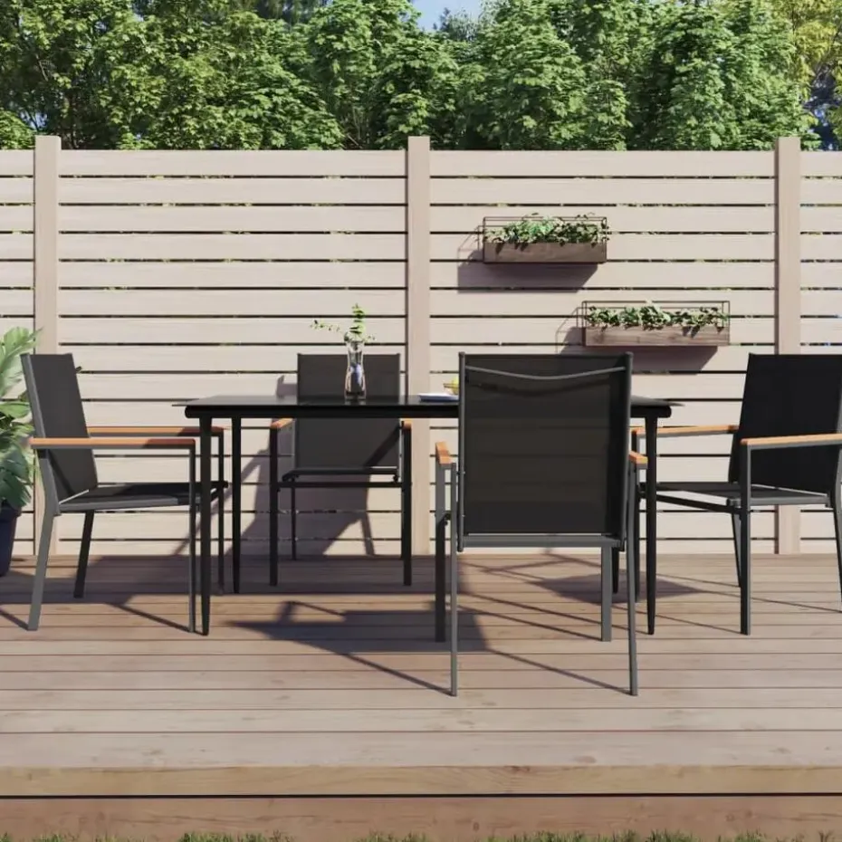vidaXL - 5-delige Tuinset 4 fauteuils - Zwart - Textileen - 160x80 cm