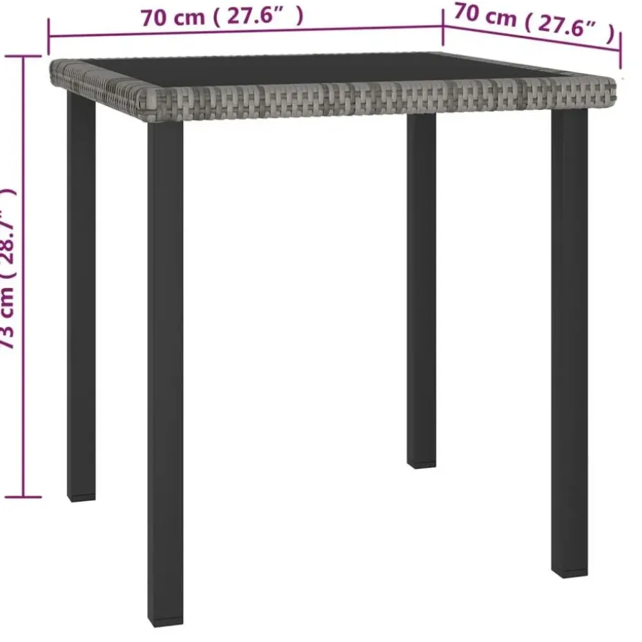 vidaXL - 5-delige Tuinset - Grijs - Poly rattan en glas - 70x70 cm