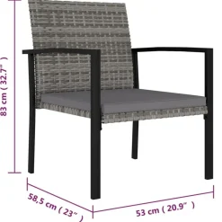 vidaXL - 5-delige Tuinset - Grijs - Poly rattan en glas - 70x70 cm