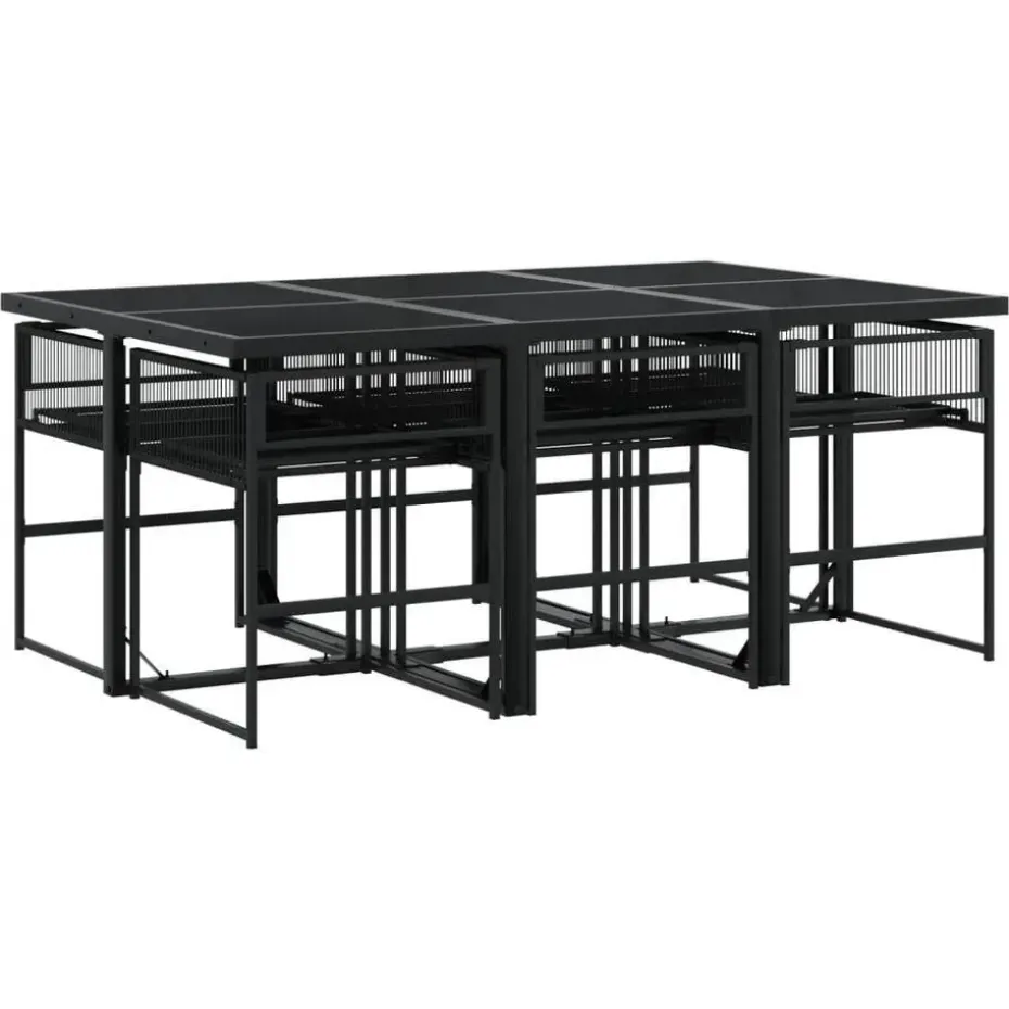 vidaXL - 7-delige Tuinset - Inklapbaar - Zwart - PE rattan - 165x107 cm