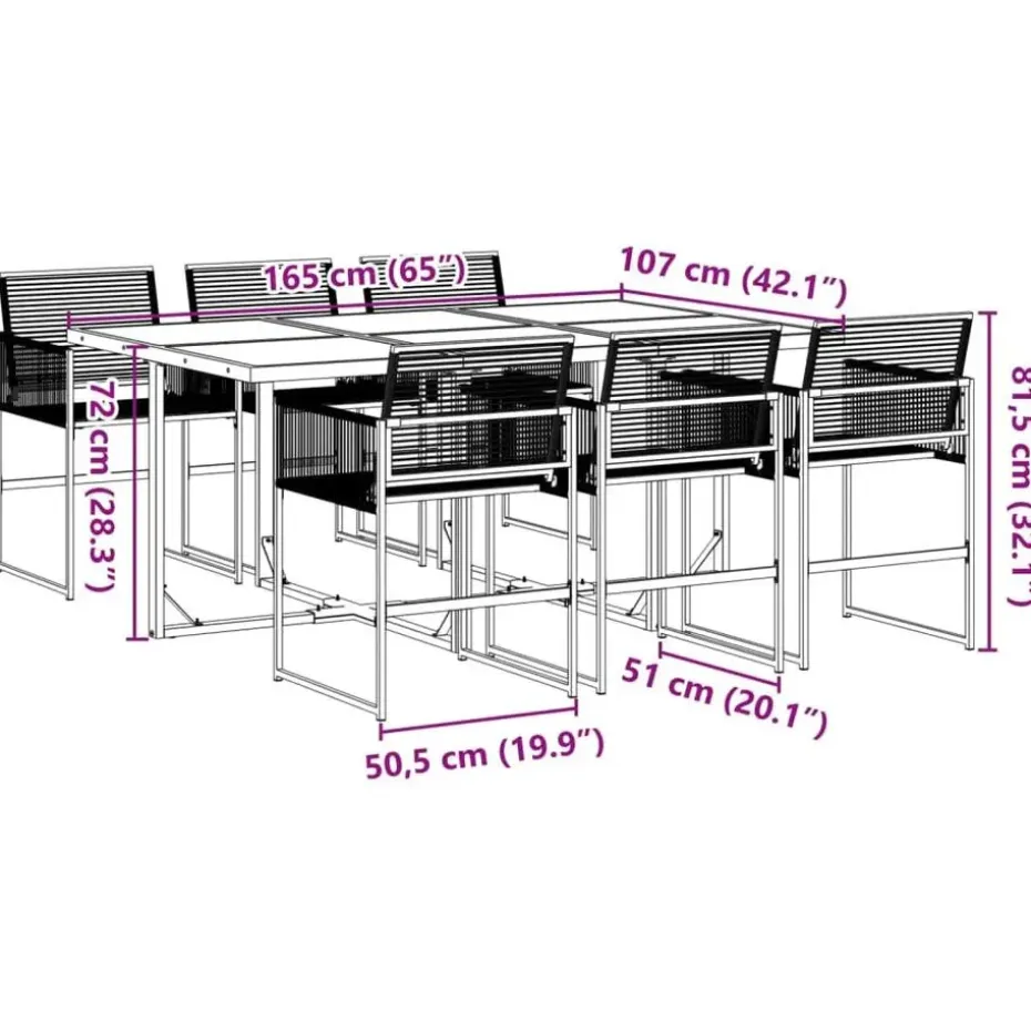 vidaXL - 7-delige Tuinset - Inklapbaar - Zwart - PE rattan - 165x107 cm