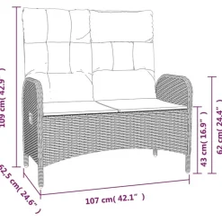 vidaXL - 4-delige Tuinset bank en verstelbare stoelen - Grijs - 160x80 cm