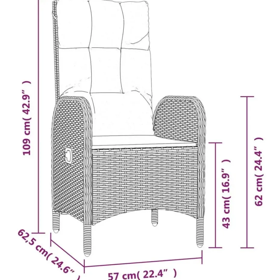 vidaXL - 4-delige Tuinset bank en verstelbare stoelen - Grijs - 160x80 cm