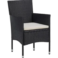 vidaXL - 5-delige Tuinset met kussens zwart - Poly rattan en hout - ø 80 cm