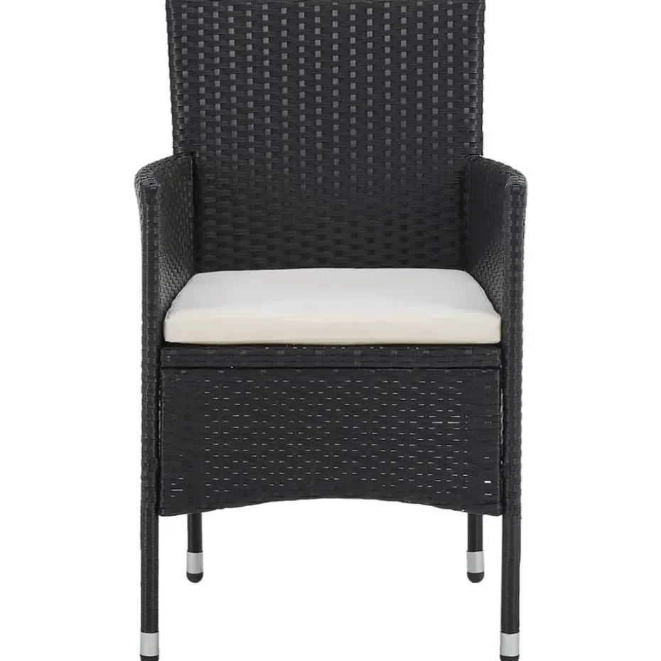 vidaXL - 5-delige Tuinset met kussens zwart - Poly rattan en hout - ø 80 cm