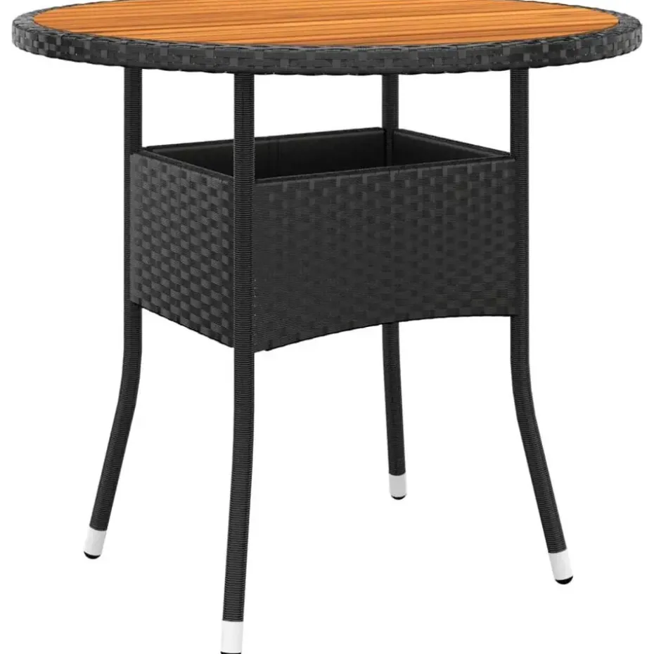 vidaXL - 5-delige Tuinset met kussens zwart - Poly rattan en hout - ø 80 cm