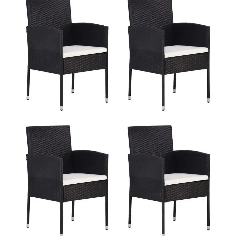 vidaXL - 5-delige Tuinset met wit kussens - Zwart poly rattan - 85x85 cm tafel