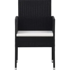 vidaXL - 5-delige Tuinset met wit kussens - Zwart poly rattan - 85x85 cm tafel