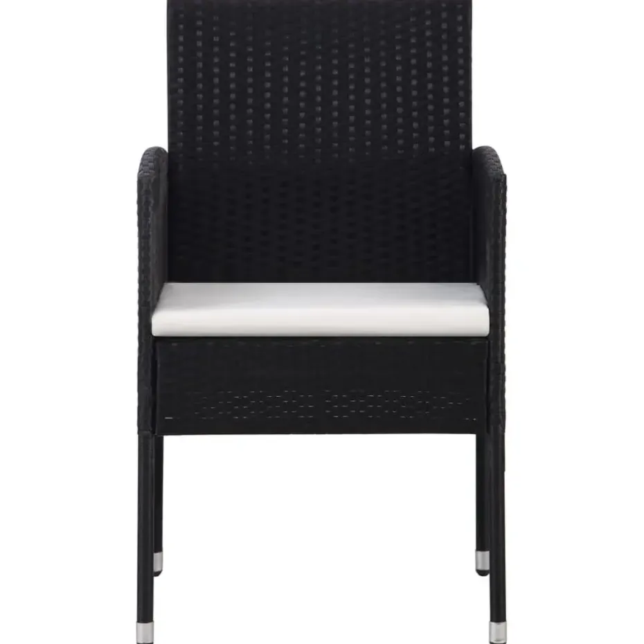 vidaXL - 5-delige Tuinset met wit kussens - Zwart poly rattan - 85x85 cm tafel