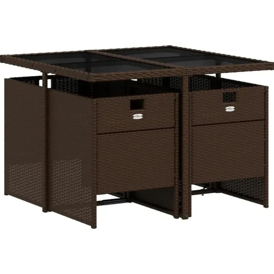 vidaXL - 5-delige Tuinset met wit kussens - Bruin - PE rattan - 110x106 cm