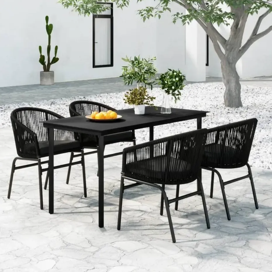 vidaXL - 5-delige Tuinset met kussens - Zwart PVC-rattan en staal - 140x70 cm