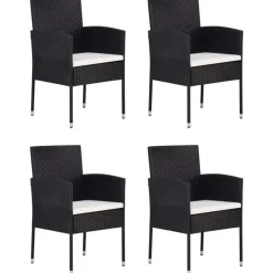 vidaXL - 5-delige Tuinset met wit kussens - Zwart poly rattan - 80x80 cm