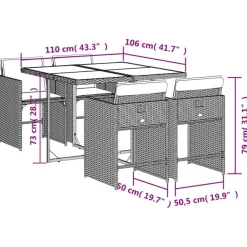 vidaXL - 5-delige Tuinset wit kussens - Bruin poly rattan en staal - 110x106 cm