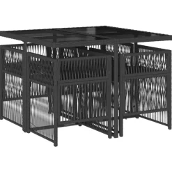 vidaXL - 5-delige Tuinset wit kussens - Zwart - PE rattan en staal - 110x106 cm