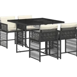 vidaXL - 5-delige Tuinset zwart kussens - PE rattan en staal - 110x106 cm