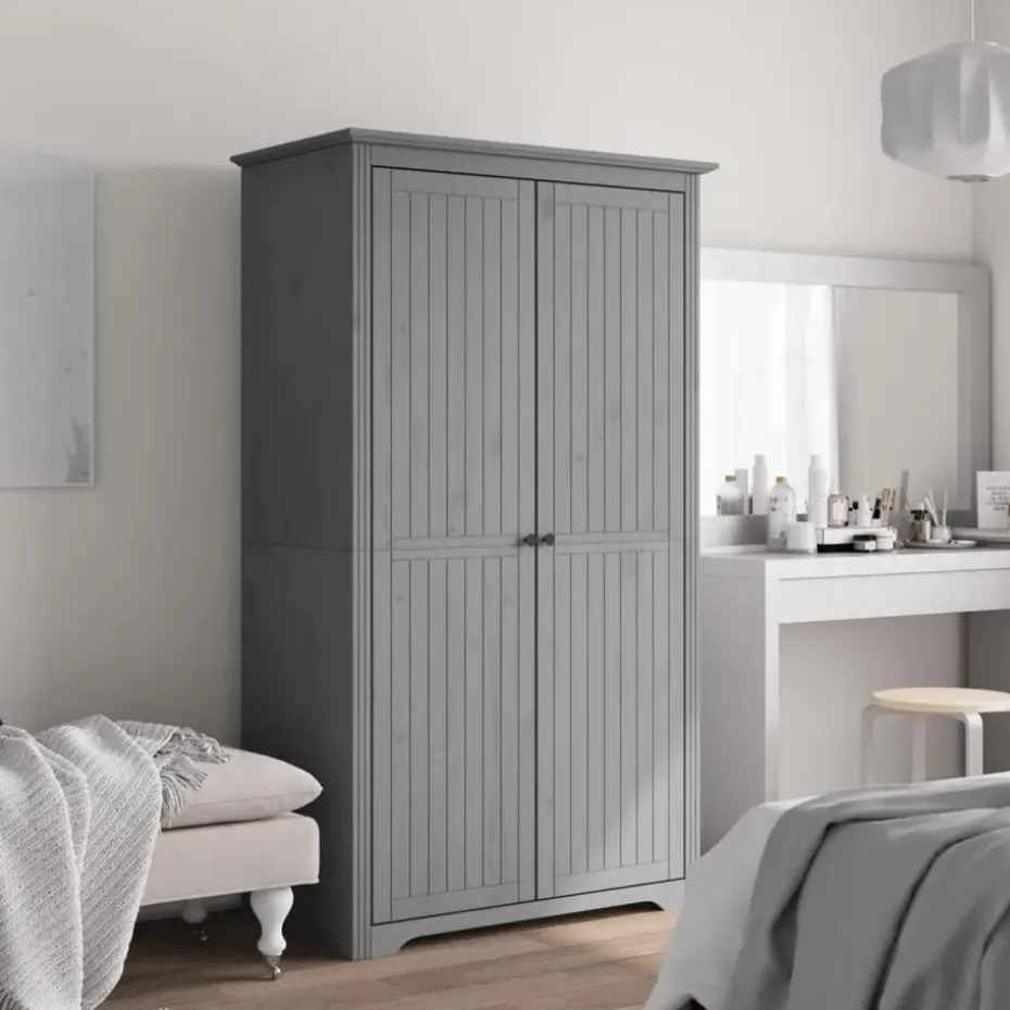 vidaXL - 2-deurs Kledingkast BODO - Massief grenenhout - Grijs - 99x53.5x173 cm