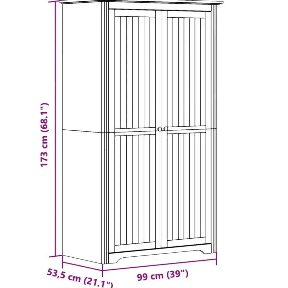 vidaXL - 2-deurs Kledingkast BODO - Massief grenenhout - Grijs - 99x53.5x173 cm