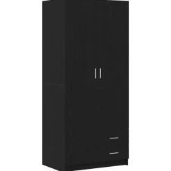 vidaXL - 2-deurs Kledingkast met 2 lades - Bewerkt hout - Zwart - 80x52x180 cm