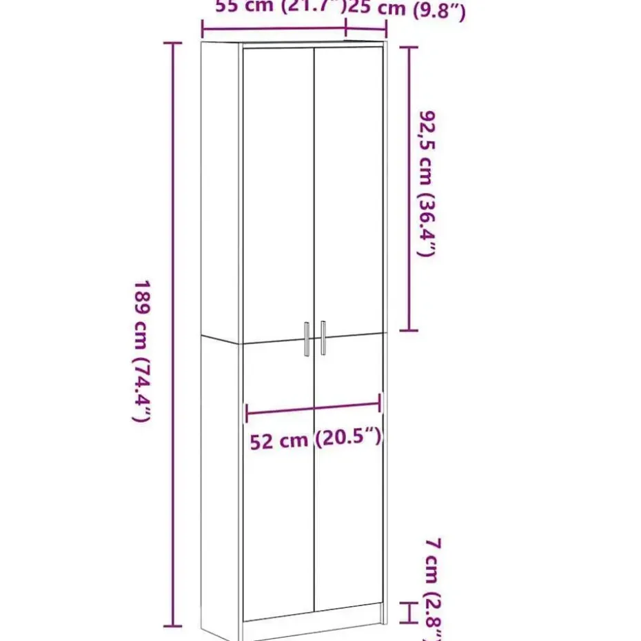 vidaXL - 2-deurs Kledingkast met planken - Hout - Zwart eiken - 55x25x189 cm