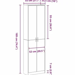 vidaXL - 2-deurs Kledingkast met planken - Bewerket hout - Wit - 55x25x189 cm