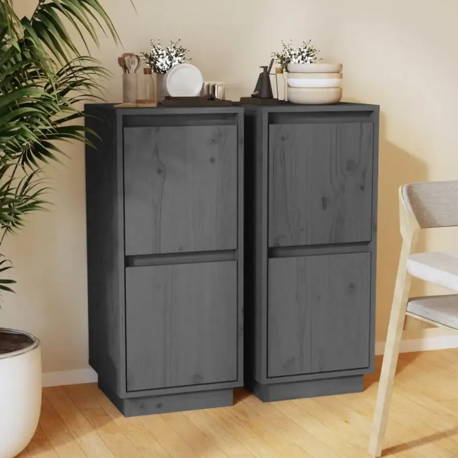 vidaXL - Dressoir - Grijs - Grenenhout - 2 stuks