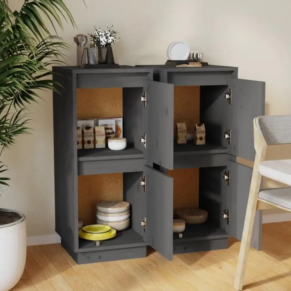 vidaXL - Dressoir - Grijs - Grenenhout - 2 stuks