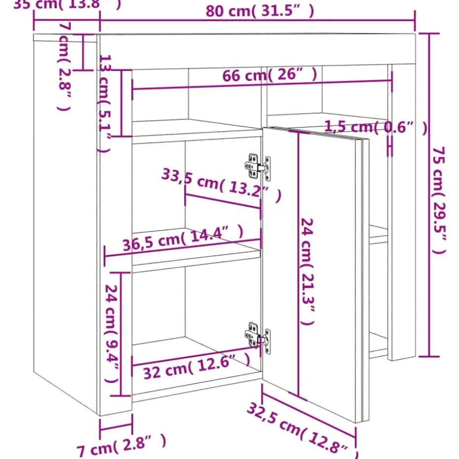 vidaXL - Dressoir - Zwart - Bewerkt hout - 80 x 35 x 75 cm