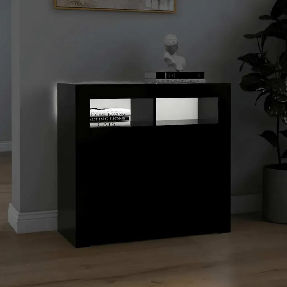 vidaXL - Dressoir - Zwart - Bewerkt hout - 80 x 35 x 75 cm