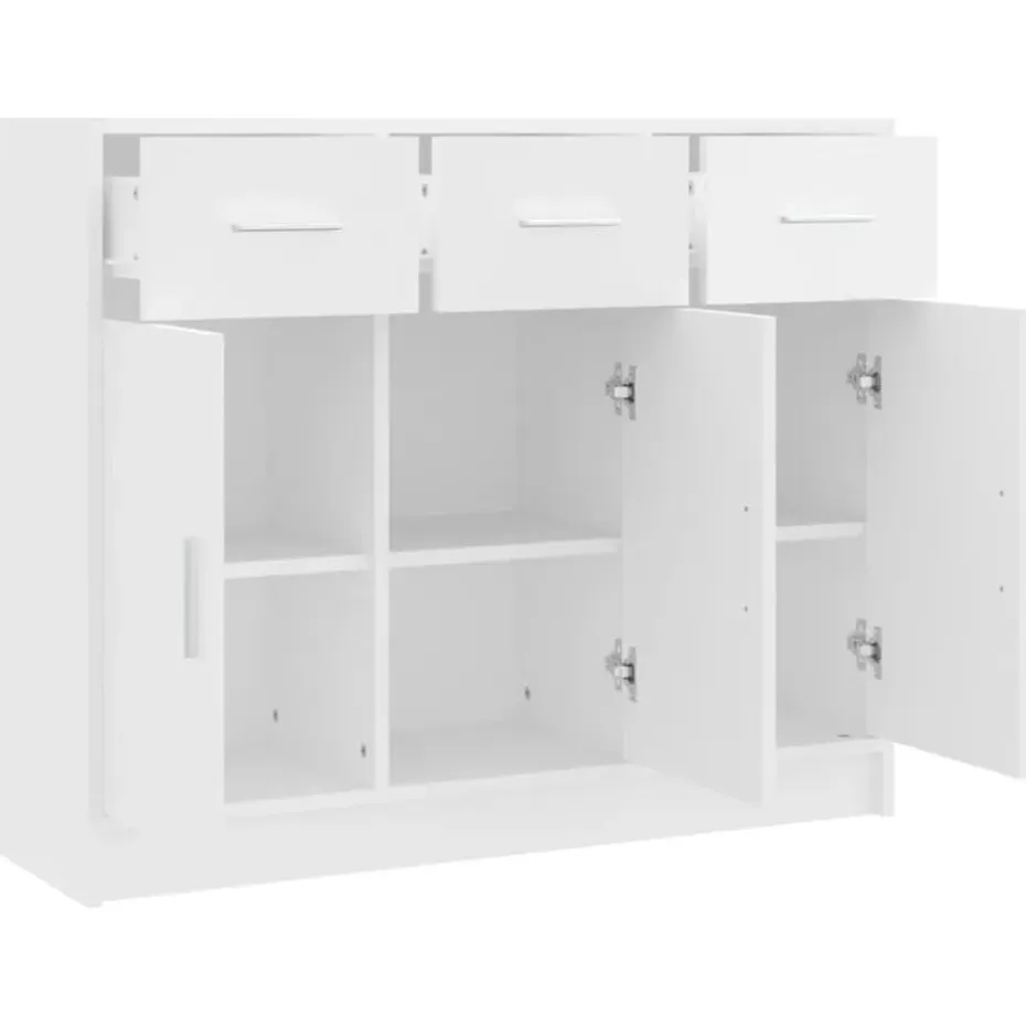 vidaXL - Dressoir met 3 deuren 3 lades - Wit - Bewerkt hout - 91x28x75 cm