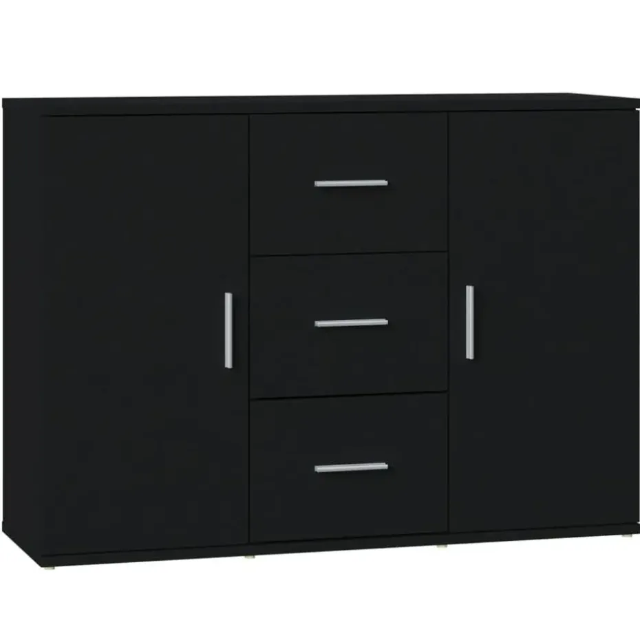 vidaXL - Dressoir met 2 deuren 3 lades - Zwart - Bewerkt hout -91x29.5x65 cm