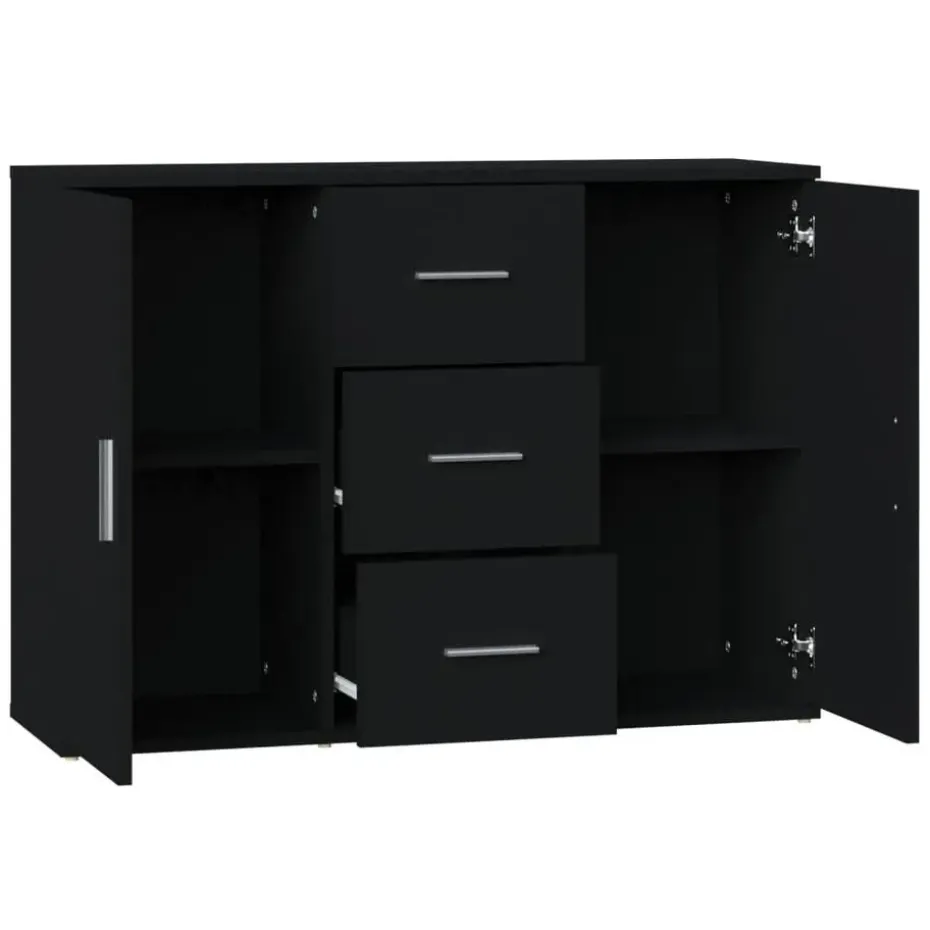vidaXL - Dressoir met 2 deuren 3 lades - Zwart - Bewerkt hout -91x29.5x65 cm