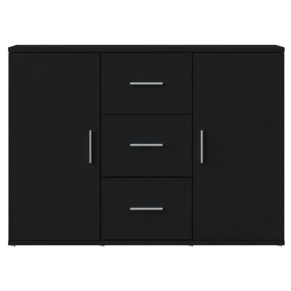 vidaXL - Dressoir met 2 deuren 3 lades - Zwart - Bewerkt hout -91x29.5x65 cm