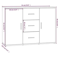 vidaXL - Dressoir met 2 deuren 3 lades - Zwart - Bewerkt hout -91x29.5x65 cm