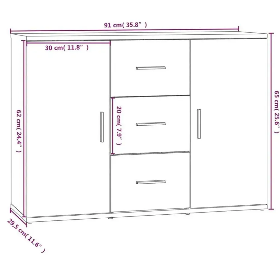 vidaXL - Dressoir met 2 deuren 3 lades - Zwart - Bewerkt hout -91x29.5x65 cm