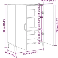 vidaXL - Dressoir met 2 deuren - Zwart eiken - Bewerkt hout - 69.5x34x90 cm