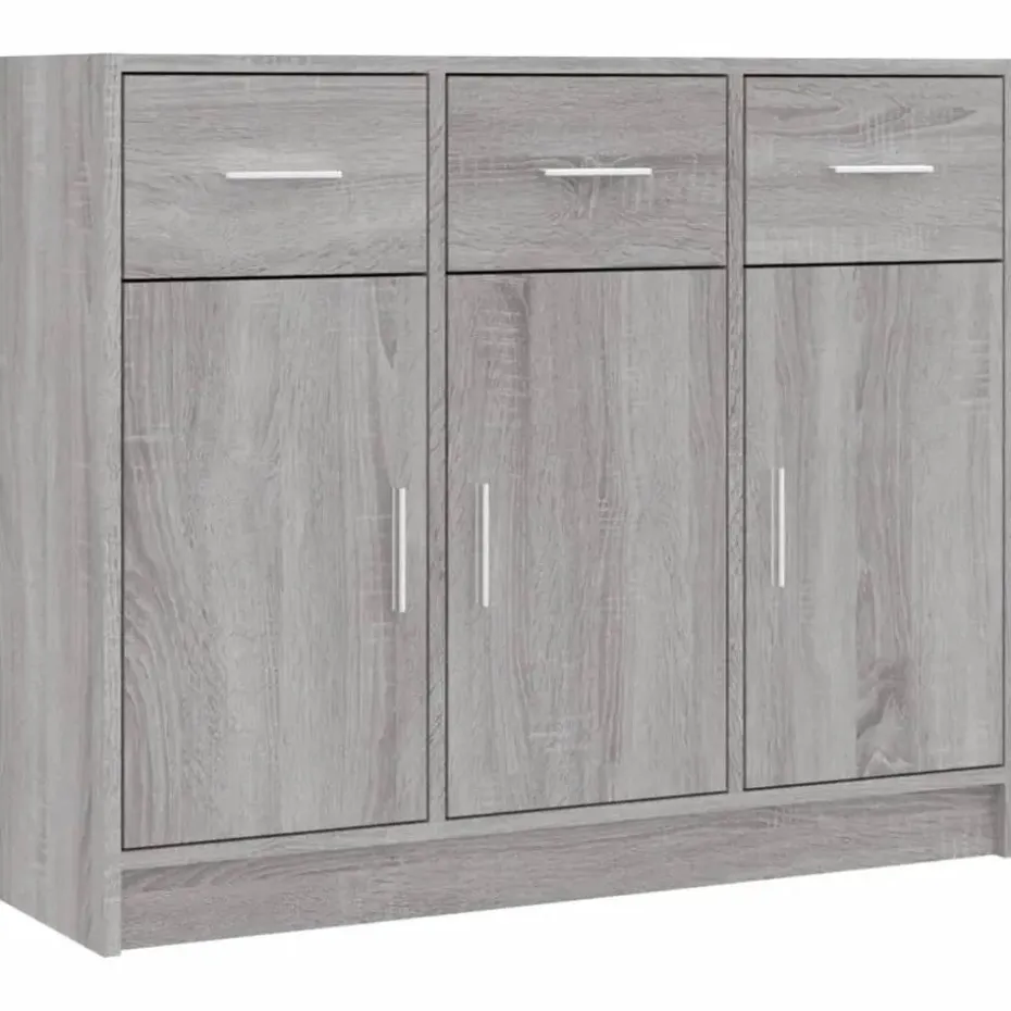 vidaXL - Dressoir met 3 deuren 3 lades - Grijs sonoma eiken - Hout - 91x28x75 cm