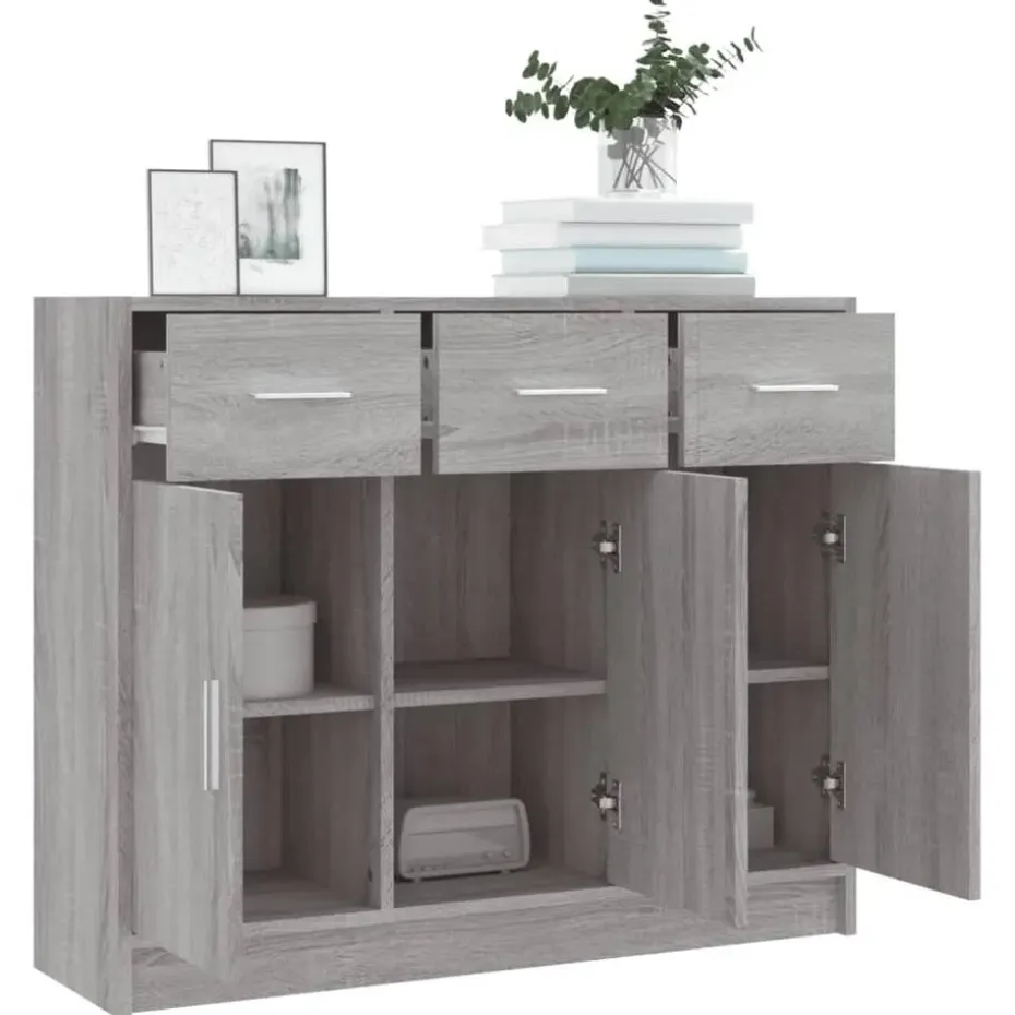 vidaXL - Dressoir met 3 deuren 3 lades - Grijs sonoma eiken - Hout - 91x28x75 cm