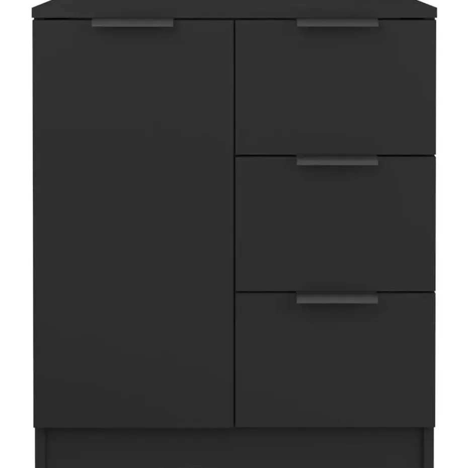 vidaXL - Dressoir met 1 deur 3 lades - Zwart - Bewerkt hout - 60x30x70 cm