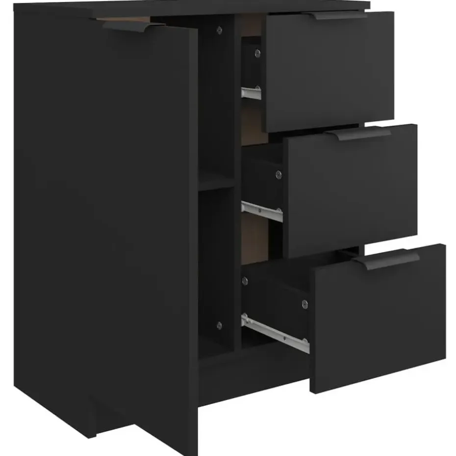 vidaXL - Dressoir met 1 deur 3 lades - Zwart - Bewerkt hout - 60x30x70 cm