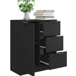 vidaXL - Dressoir met 1 deur 3 lades - Zwart - Bewerkt hout - 60x30x70 cm