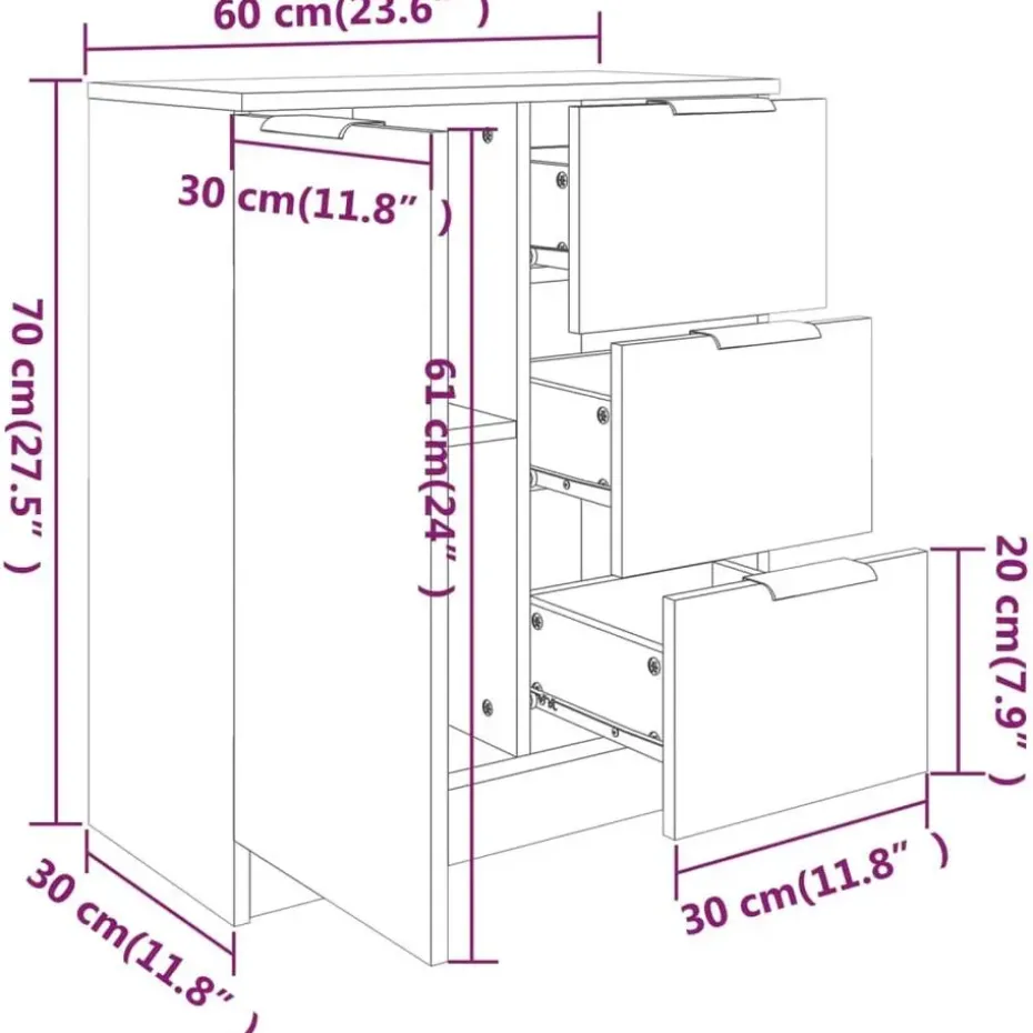 vidaXL - Dressoir met 1 deur 3 lades - Zwart - Bewerkt hout - 60x30x70 cm