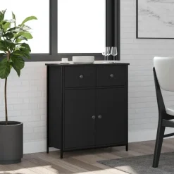 vidaXL - Dressoir met 2 deuren 2 lades - Zwart - Hout en staal -70x30x80 cm
