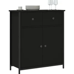 vidaXL - Dressoir met 2 deuren 2 lades - Zwart - Hout en staal -70x30x80 cm