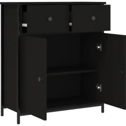 vidaXL - Dressoir met 2 deuren 2 lades - Zwart - Hout en staal -70x30x80 cm