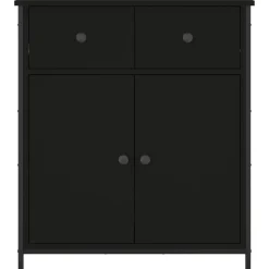 vidaXL - Dressoir met 2 deuren 2 lades - Zwart - Hout en staal -70x30x80 cm