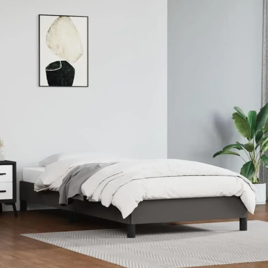 vidaXL - Eenpersoonsbed frame met lattenbodem - Grijs - Kunstleer - 80x200 cm