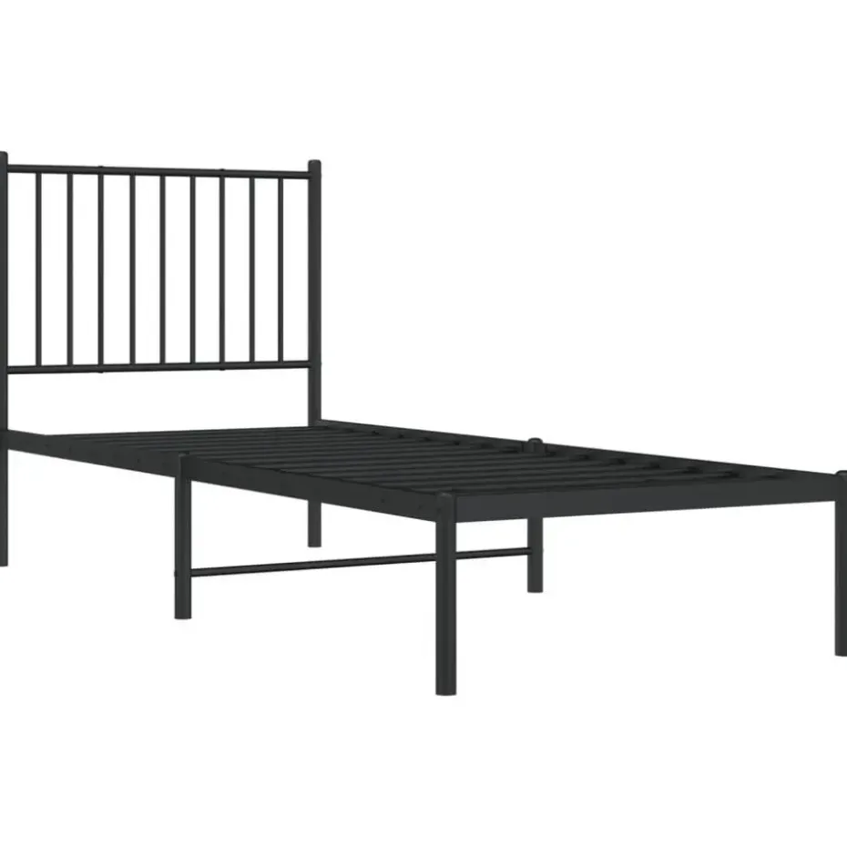 vidaXL - Eenpersoonsbed met hoofdbord - Zwart - Metaal - 80x200 cm