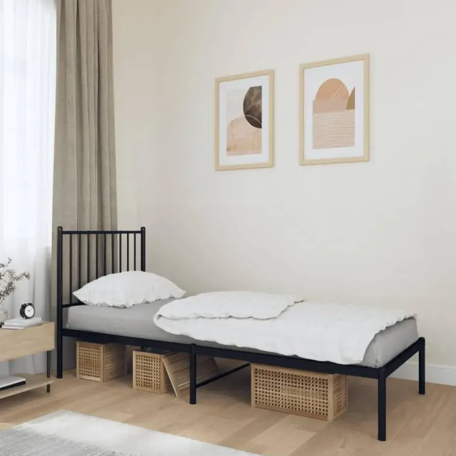 vidaXL - Eenpersoonsbed met hoofdbord - Zwart - Metaal - 80x200 cm