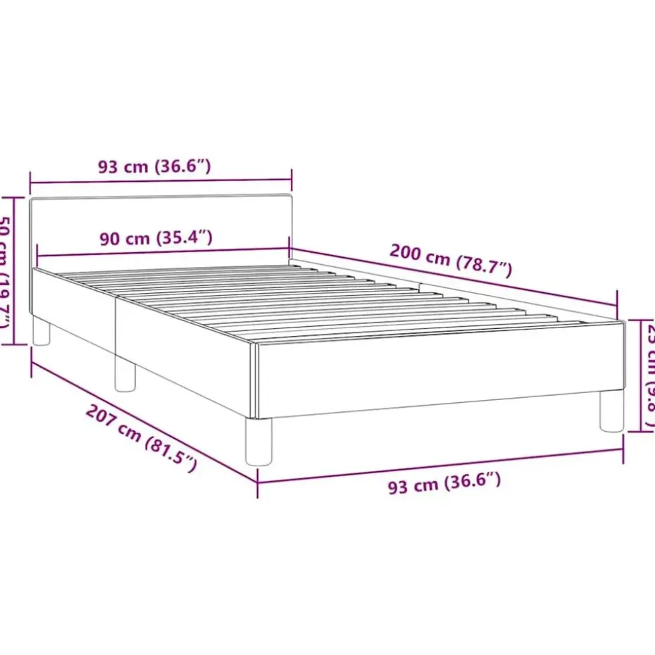 vidaXL - Eenpersoonsbed met hoofdeinde zonder matras - Grijs - 90x200 cm